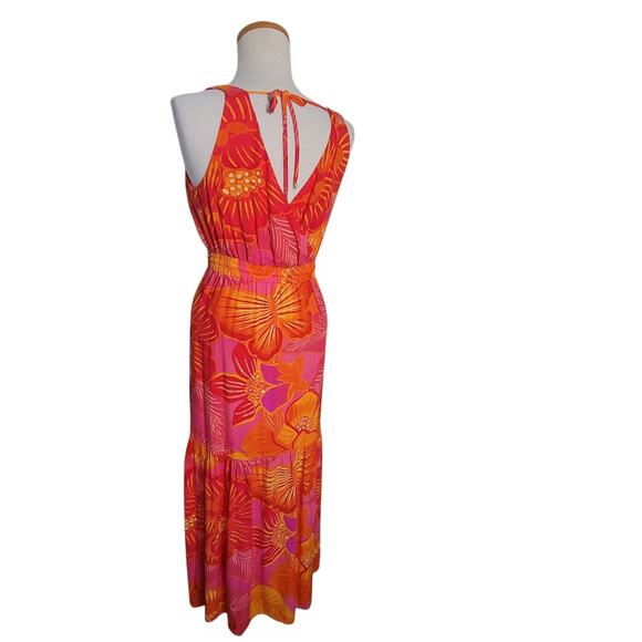Rachel Zoe Tropical Print Butterfly Orange Pink Maxi Dress SM Vacaycore Boho - Picture 5 of 12